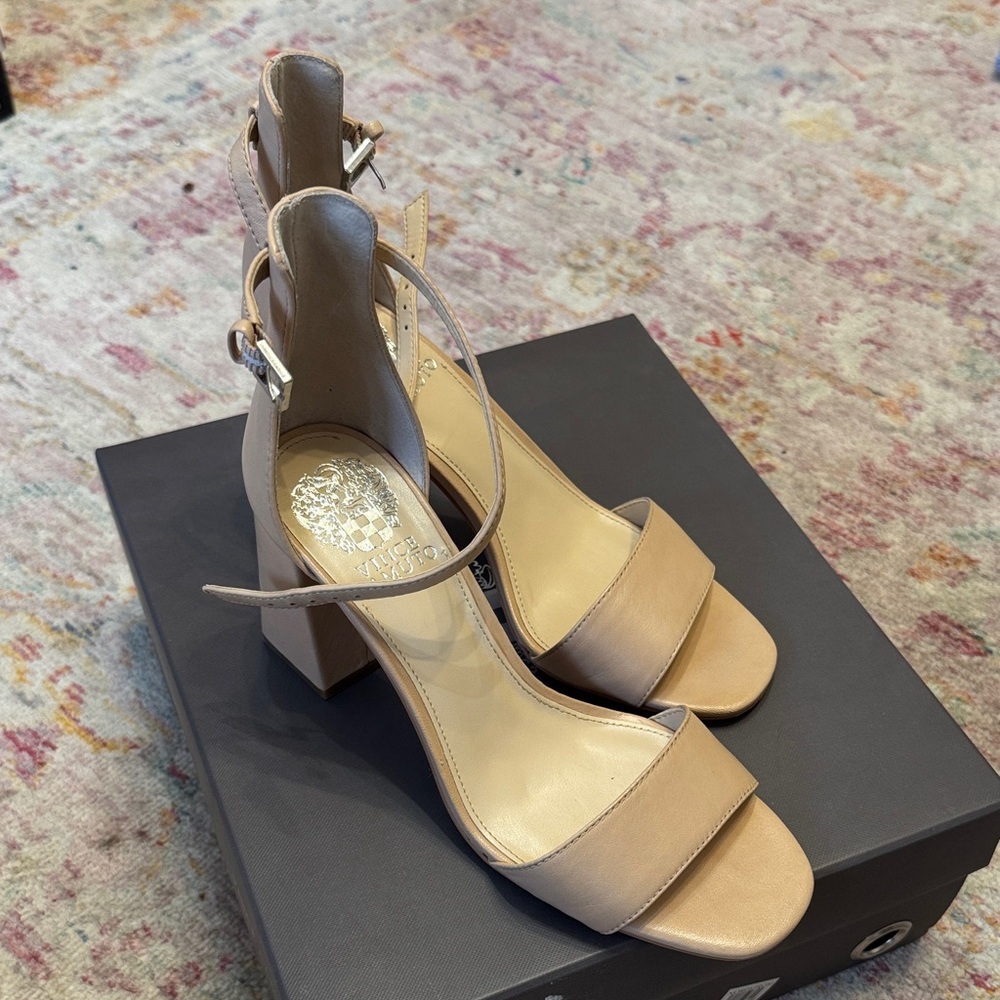Vince Camuto Beige Block Heel Sandals